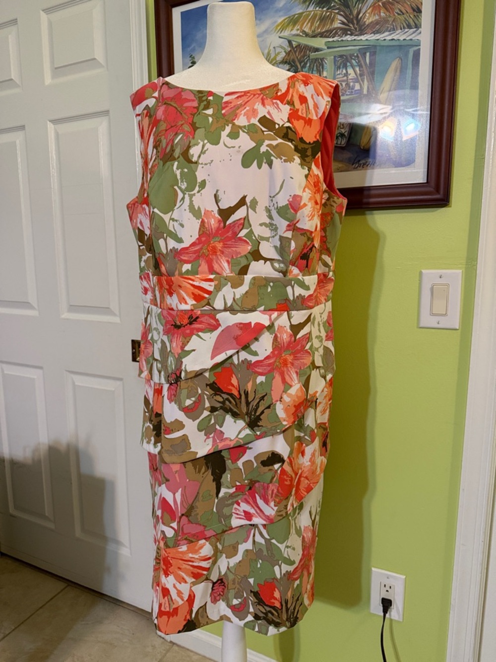 Floral Layered Sheath Dress - Pink & Green
